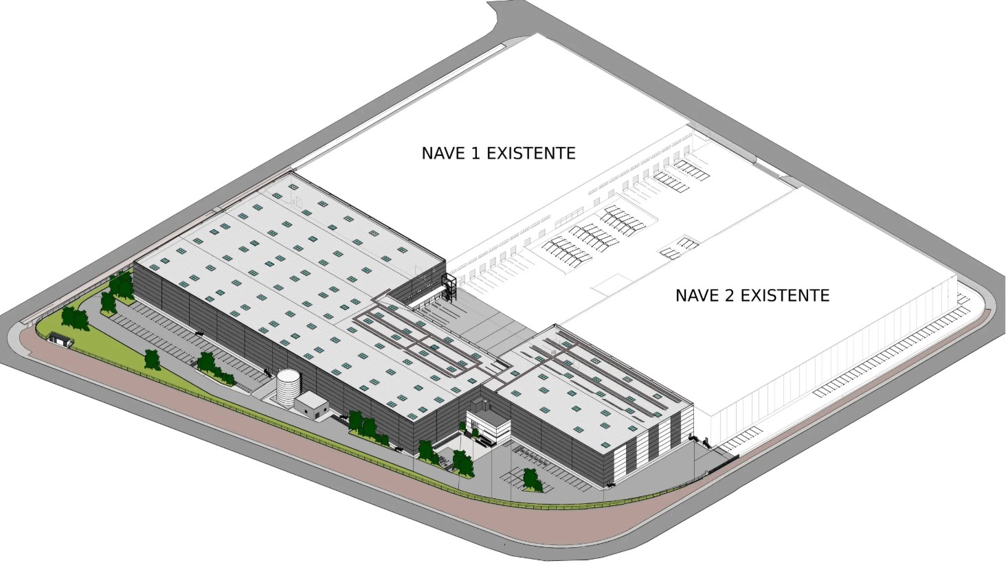 imagen 3D de la ampliación de edificios logísticos de Tradeinn en Celrá construidos por Onilsa